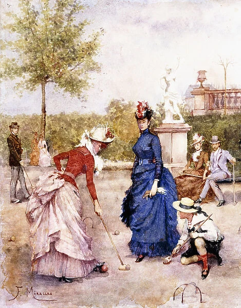 A Game of Croquet, (watercolour on paper)