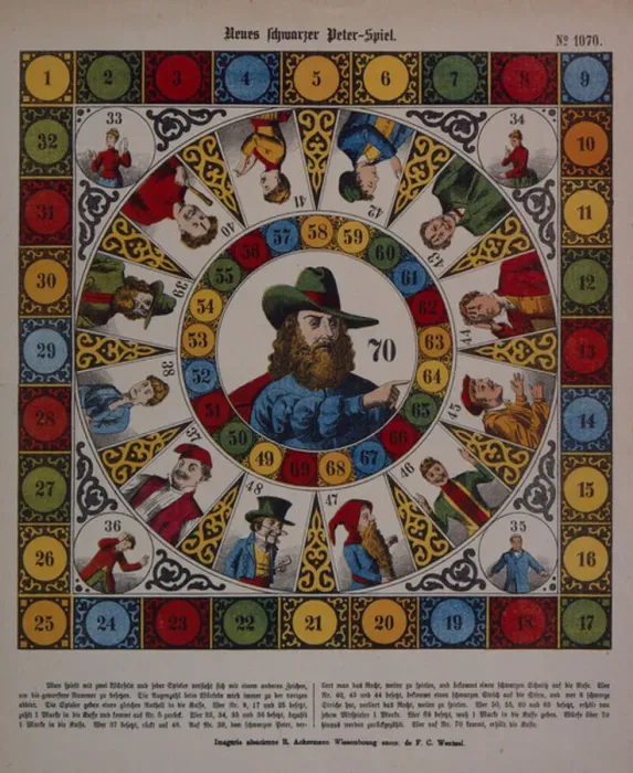 Framed Print : Game of Schwarzer Peter, or Black Peter, broadsheet published by Ackermann