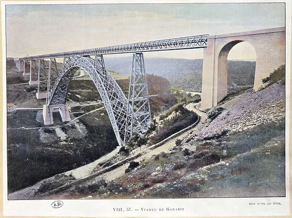 The Garabit Viaduct, built 1882-84, printed by Gillot (coloured photo)