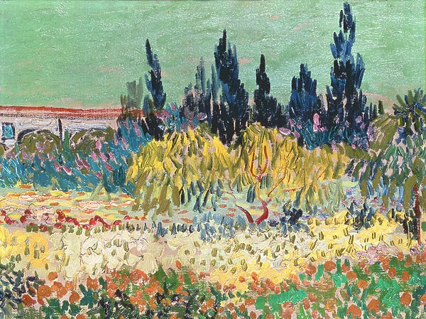The Garden at Arles, detail of the cypress trees, 1888 (oil on canvas) (detail of 78273)