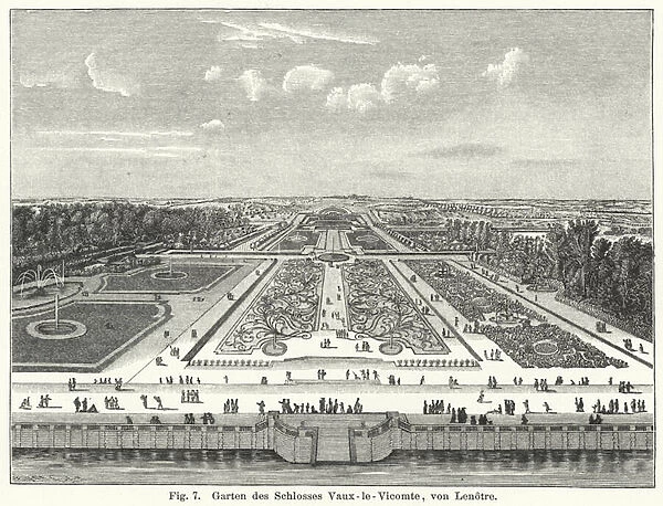 Garden design: gardens of the Chateau de Vaux-le-Vicomte, Maincy, France, laid out by Andre le Notre in the 17th Century (engraving)