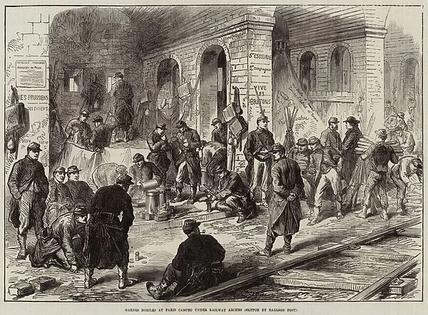 Gardes Mobiles at Paris camped under Railway Arches (engraving)