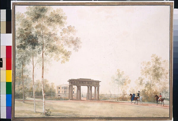 'Gateway to the Park in Tsarskoye Selo'by Andrei Yefimovich Martynov (1768-1826), Gouache on paper after 1821, 38, 5x51, 5, State Tretyakov Gallery, Moscow