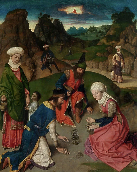 The Gathering of the Manna, detail from the Altarpiece of the Holy Sacrament, c. 1464-68 (oil on panel)