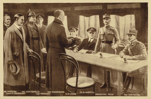 Gathering to sign the Armistice treaty (litho)