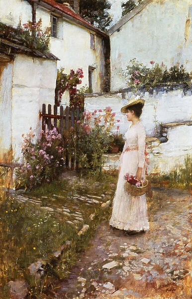 Gathering Summer Flowers in a Devonshire Garden, 1893 (oil on canvas)
