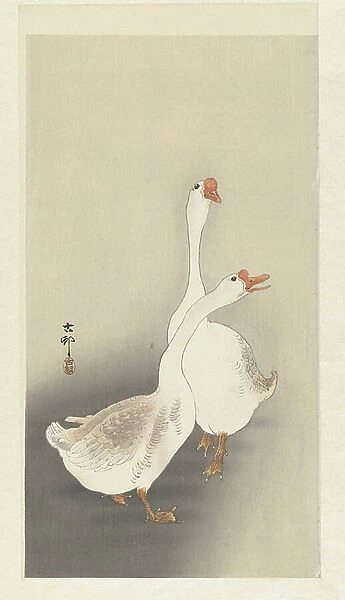 Two geese, 1900-30 (colour woodcut)