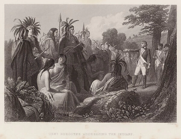 General Burgoyne addressing the Indians (engraving)