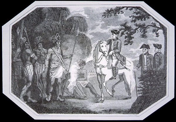 General Burgoyne and the Indians in 1777, engraved by J. Taylor, from The History of England by David Hume and Tobias Smollett, published London, 1804 (copper engraving)