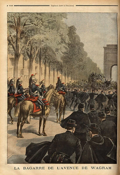 General fight on Avenue Wagram, Paris, police intervention trying to contain the crowd. Engraving in 'Le petit journal'16  /  10  /  1898. Selva Collection