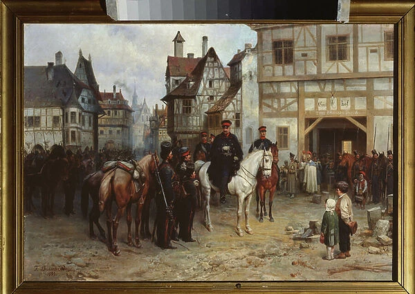 General Gebhard Leberecht von Blucher (1742-1819) avec les cosaques a Bautzen (Allemagne) (General Blucher with the Cossacks in Bautzen) (Bataille de Bautzen ou de Wurschen, 1813) - Peinture de Gottfried (Bogdan Pavlovich) Willewalde (1818-1903)