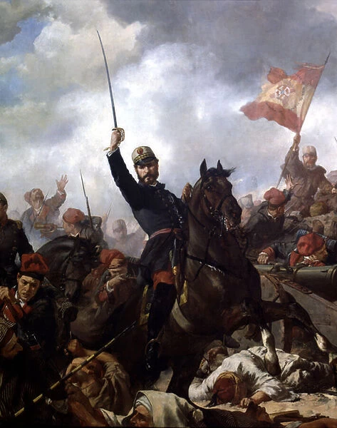 General Juan Prim y Prats (1814-70) at the battle of Tetouan in 1860, 1865 (oil on canvas) (detail of 86495)