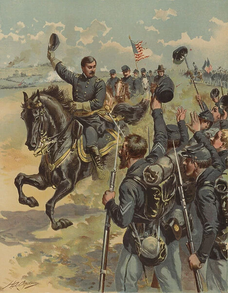 General McClellan at the Battle of Antietam, Maryland, American Civil War, 17 September 1862 (chromolitho)