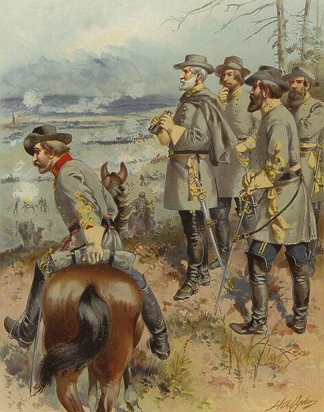 General Robert E Lee at Fredericksburg, 13 December 1862 (colour litho)