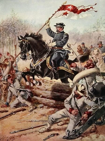 General Sheridan at the Battle of Five Forks, Virginia, 1st April, 1865 (colour litho)
