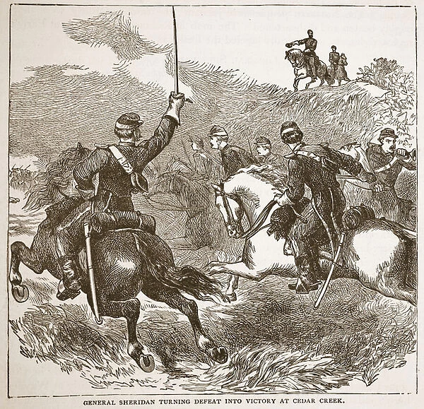 General Sheridan turning defeat into victory at Cedar Creek, from a book pub