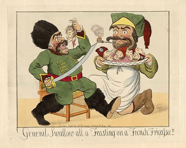 General Swallow Feasting on a French Fricassee!!, pub. 1799 (hand coloured engraving)