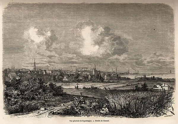 General view of Copenhagen, drawing by Jacques Guiaud (1810-1876), to illustrate J. M