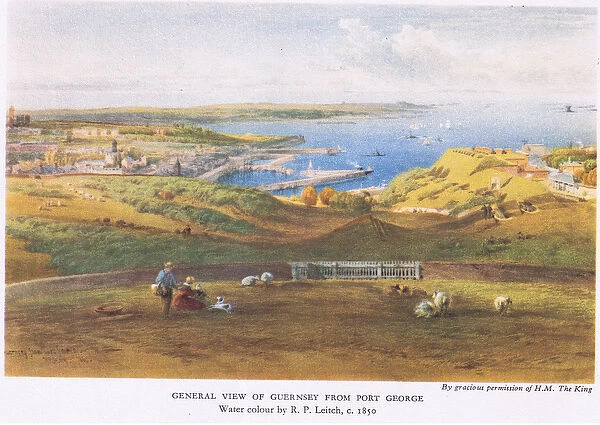 General view of Guernsey from Port George, 1945 (colour litho)