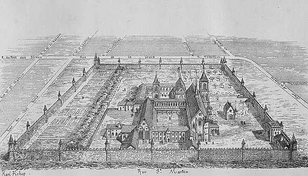 General view of the prioress of Saint Martin Champs, currently the Arts and Metiers (engraving)