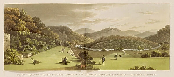 General View from the South and East Fronts of the Cottage at Endsleigh, Devon (Before) from Fragments on the Theory and Practice of Landscape Gardening, pub. 1816 (colour litho) (see also 103914)
