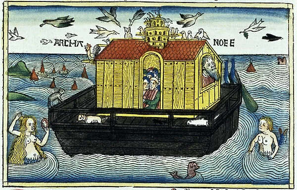Genesis 6: 11-24 Noahs Ark, from the Nuremberg Bible (coloured woodcut)