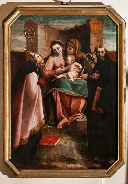 Genoa, Duomo (St Lawrence Cathedral), inside, Baptistery (formerly Church of St John the Old): 'Madonna and Child among St Anne, St Nicholas of Bari and St Nicholas of Tolentino', by Luca Cambiaso