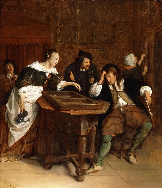 Gentlefolk Playing Backgammon in an Interior (oil on panel)