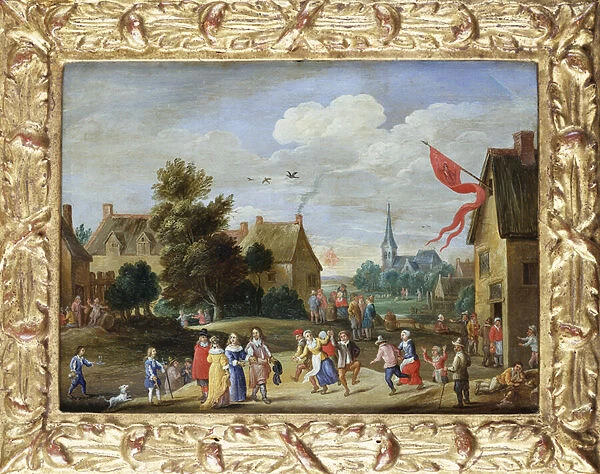 Gentry at a Village Kermesse (oil on copper) (see 401847 for pair)