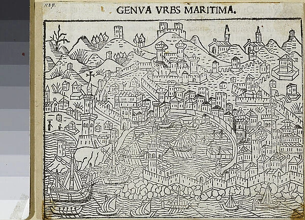 Genua urbs maritima, From Supplementum chronicarum, by Jacopo Filippo Foresti, Venice 1486 (woodcut)