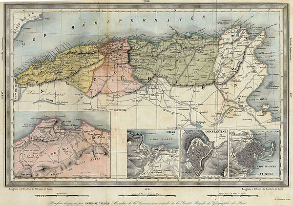 Geographic map of Algeria and details of the provinces of Algiers, Oran and Constantine