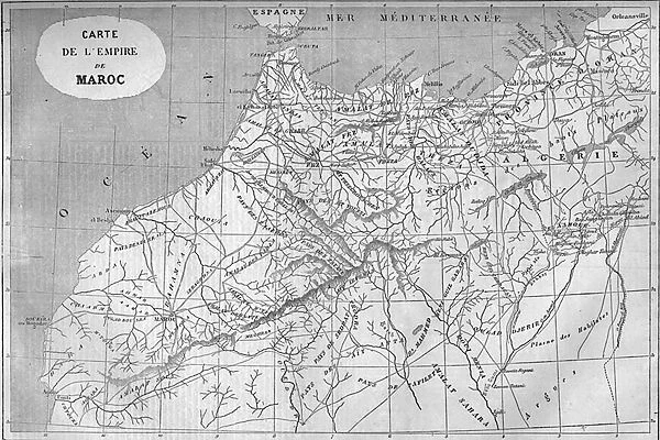 Geographic map of the empire of Morocco in 859. Engraving in '