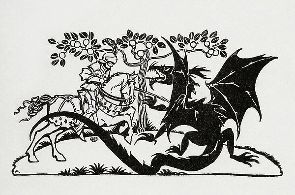 George and the Dragon. From the book English Fairy Tales retold by F. A. Steel with illustrations by Arthur Rackham, published 1927