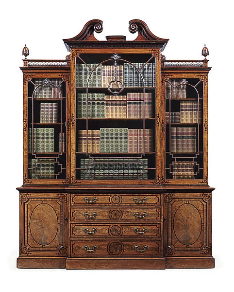 George III secretaire library bookcase, c. 1765 (ebony-inlaid mahogany)