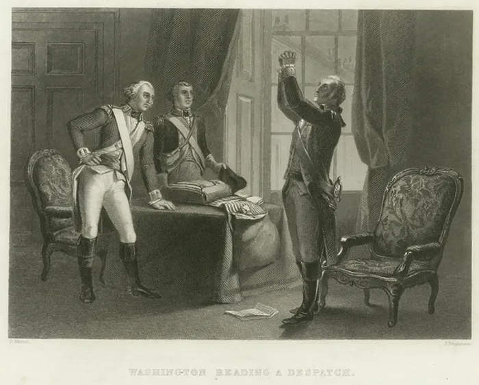 Framed Print : George Washington reading dispatch