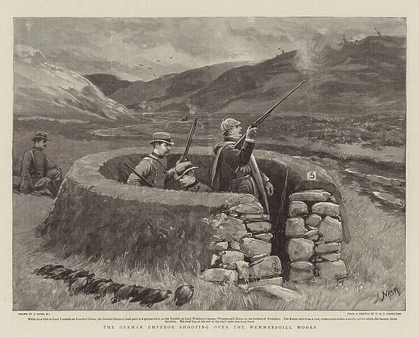 The German Emperor shooting over the Wemmersgill Moors (engraving)