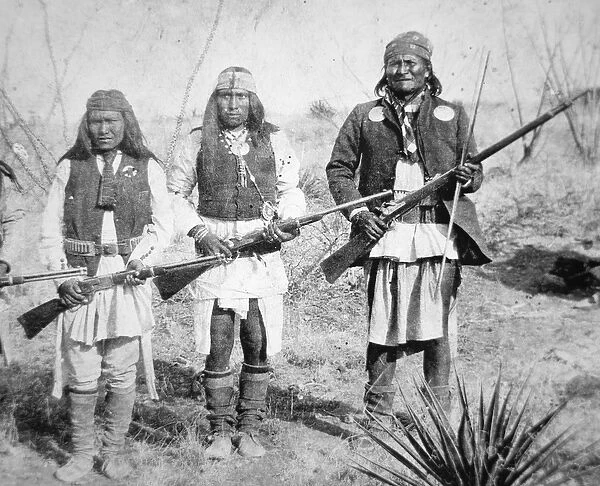 Geronimo and three of his Apache warriors, 1886 (b  /  w photo)