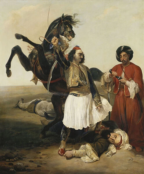 The Giaour, Conqueror of Hassan; Le Giaour, Vainqueur d Hassan, (oil on canvas)