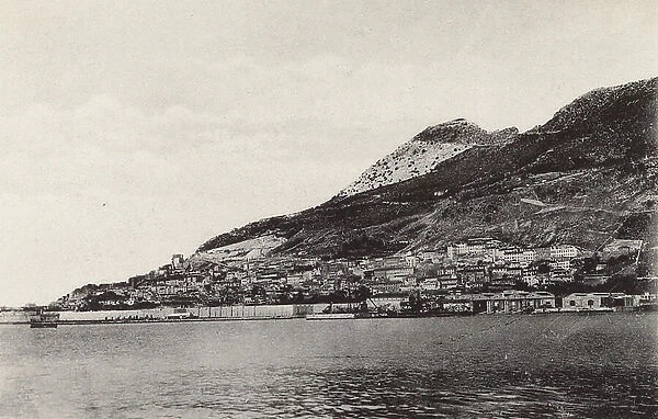 Gibraltar: The Town from the New Mole (b / w photo)