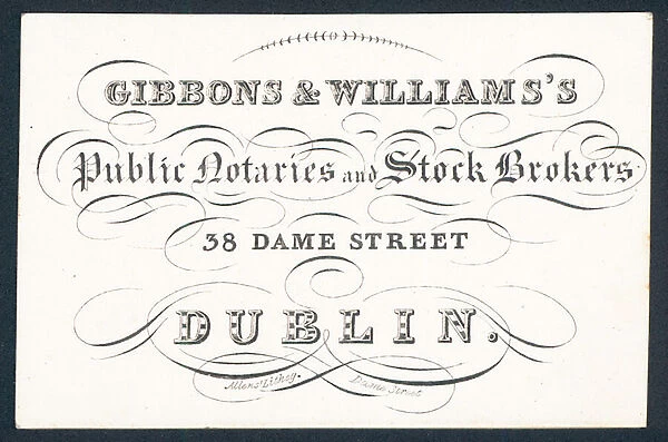 Gibsons & Williams public notaries and stock brokers, trade card (engraving)