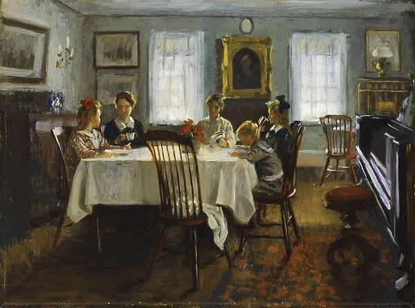 The Gilchrist Family at Breakfast, 1916 (oil on board)