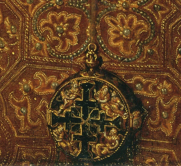Gilt and enamel reliquary with emblems of the Four Evangelists, 1554 (oil on oak) (detail of 23361)