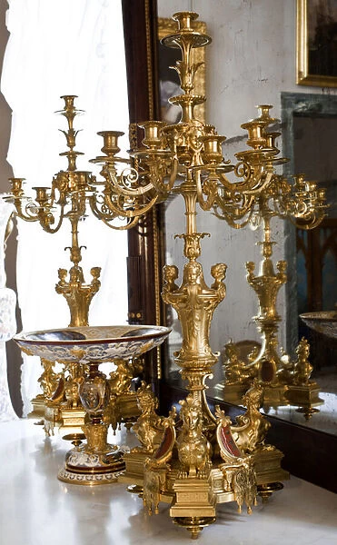 Gilted bronze candlesticks, 19th century (photography)