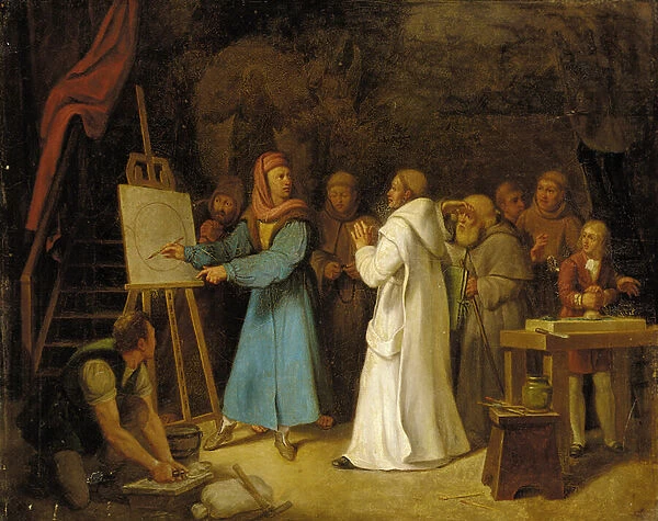 Giotto demonstrating the art of drawing in his studio (oil on canvas)