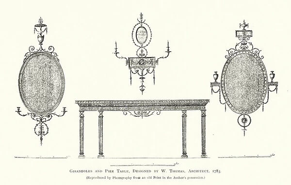 Girandoles and Pier Table, designed by W Thomas, Architect, 1783 (coloured engraving)