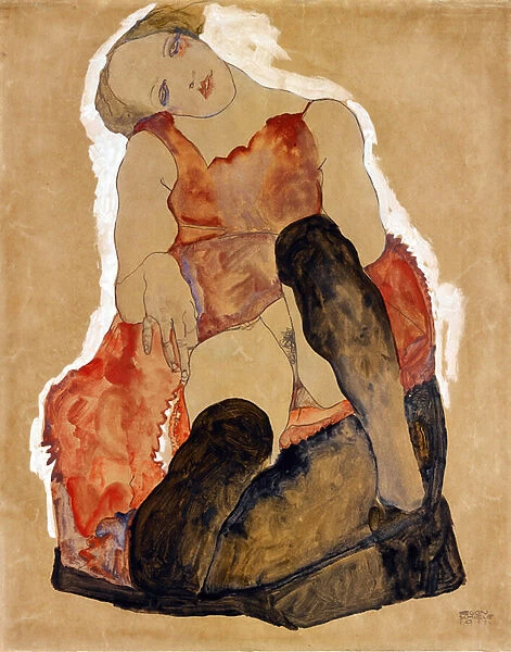 Girl with black stockings par Schiele, Egon (1890-1918)