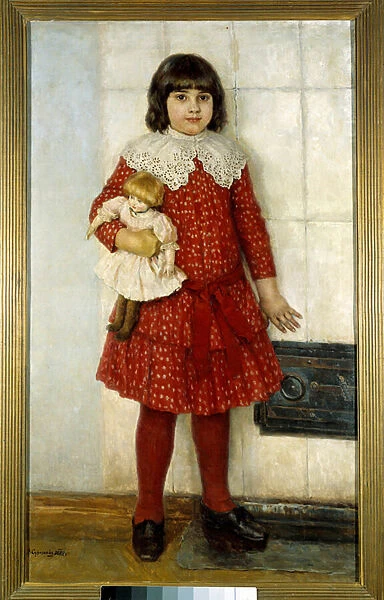 The girl has the doll Painting by Vasilli Ivanovich Surikov