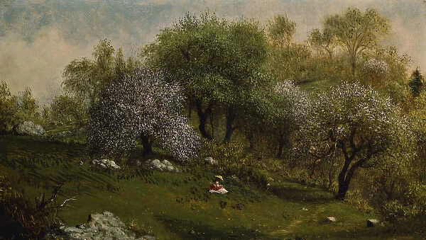 Girl on a Hillside, Apple Blossoms, 1874 (oil on canvas)