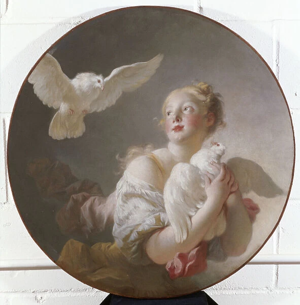 Girl Holding a Dove (oil on canvas)