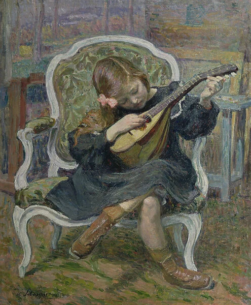 Girl Playing a Mandolin (oil on canvas)